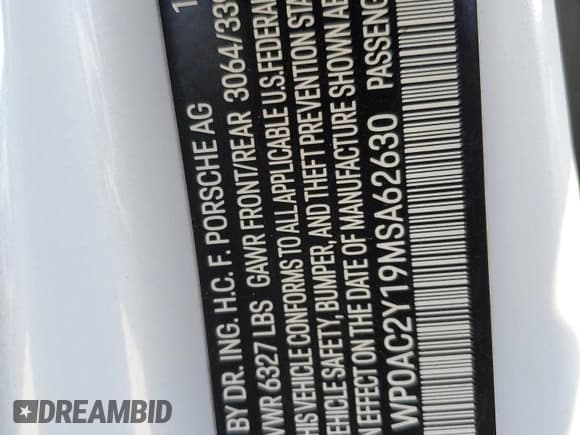 ✅ 2021 Porsche Taycan Turbo • VIN: WP0AC2Y19MSA62630 • Lot: 61647024. Listed on Copart with Not provided. Free auction sales archive from the USA and detailed vehicle history report at DreamBid. Image 13.