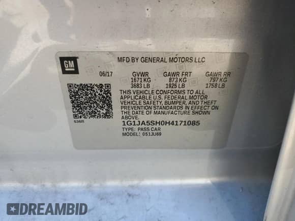 2017 Chevrolet Sonic LS z VIN 1G1JA5SH0H4171085, wystawiony jako Copart lot #52207145 z przebiegiem 26 933 mil mil oraz Szkoda całkowita • Salvage title. Historia ofert i sprzedaży dostępna na DreamBid. Obrazek 14.