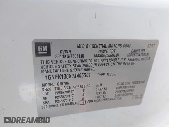 ✅ 2007 Chevrolet Tahoe LTZ • VIN: 1GNFK130X7J406501 • Lot: 43626787. Wystawiony na IAAI z przebiegiem 259 163 mil. Bezpłatny archiwum sprzedaży aukcyjnych z USA i szczegółowy raport historii pojazdu na DreamBid. Zdjęcie 9.