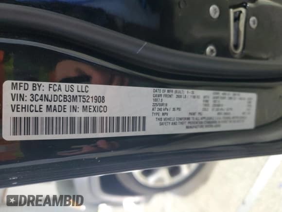 ✅ 2021 Jeep Compass Limited • VIN: 3C4NJDCB3MT521908 • Лот: 86657305. Опубликован ранее на Copart с пробегом 32 294 миль. Бесплатный доступ к архиву аукционных продаж из США и подробный отчёт об истории автомобиля на DreamBid. Изображение 13.