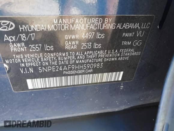 2017 Hyundai Sonata 2.4L с VIN 5NPE24AF9HH590983, выставлен на аукционе IAAI как лот 43478019 с пробегом 106 361 миль миль и . История ставок и продаж доступна на DreamBid. Изображение 9.