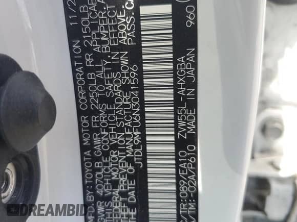 2022 Toyota Prius LE with VIN JTDL9MFU6N3041596, listed as a Copart auction lot 65184095 with 58,816 mi miles and Salvage title. Bid and sale history available at DreamBid. Image 13.