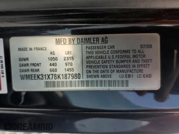 ✅ 2008 Smart fortwo Passion • VIN: WMEEK31X78K187980 • Лот: 62650235. Опубликован ранее на Copart с пробегом Не указан. Бесплатный доступ к архиву аукционных продаж из США и подробный отчёт об истории автомобиля на DreamBid. Изображение 13.