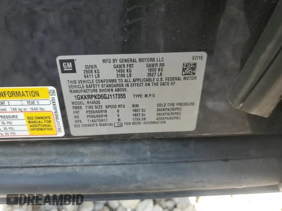 ✅ 2016 GMC Acadia SLE • VIN: 1GKKRPKD6GJ117355 • Lot: 63800055. Listed on Copart with 128,299 mi. Free auction sales archive from the USA and detailed vehicle history report at DreamBid. Image 14.