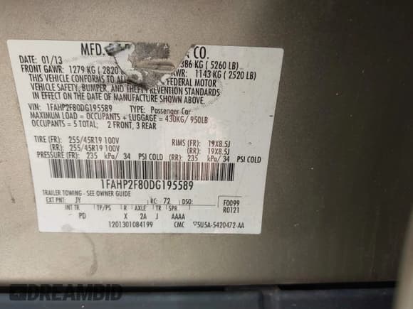 ✅ 2013 Ford Taurus Limited • VIN: 1FAHP2F80DG195589 • Lot: 42349612. Listed on IAAI with 216,474 mi. Free auction sales archive from the USA and detailed vehicle history report at DreamBid. Image 9.