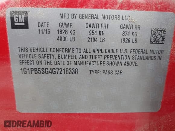 ✅ 2016 Chevrolet Cruze LS • VIN: 1G1PB5SG4G7218338 • Lot: 42228673. Listed on IAAI with 136,928 mi. Free auction sales archive from the USA and detailed vehicle history report at DreamBid. Image 9.