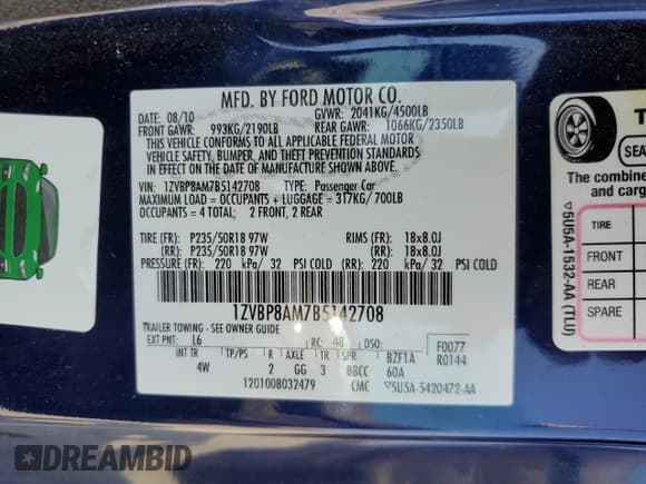 ✅ 2011 Ford Mustang V6 • VIN: 1ZVBP8AM7B5142708 • Lot: 80158205. Listed on Copart with 103,805 mi. Free auction sales archive from the USA and detailed vehicle history report at DreamBid. Image 13.