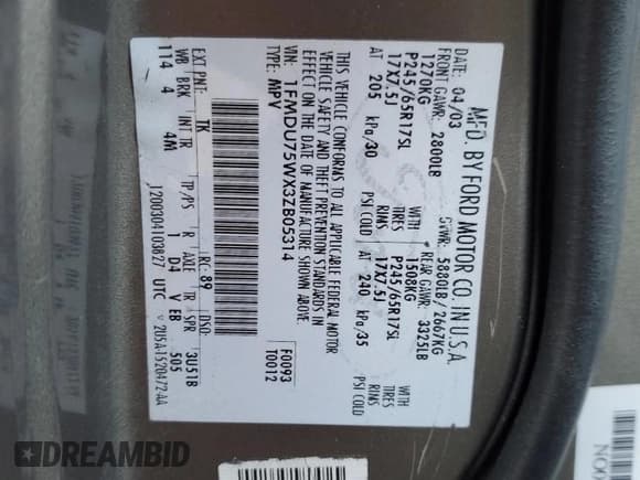 ✅ 2003 Ford Explorer Limited • VIN: 1FMDU75WX3ZB05314 • Lot: 45405705. Wystawiony na Copart z przebiegiem 174 542 mil. Bezpłatny archiwum sprzedaży aukcyjnych z USA i szczegółowy raport historii pojazdu na DreamBid. Zdjęcie 13.