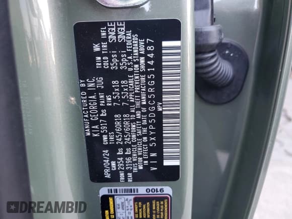 ✅ 2024 Kia Telluride SX X-Line • VIN: 5XYP5DGC5RG514487 • Lot: 70185155. Listed on Copart with 10,596 mi. Free auction sales archive from the USA and detailed vehicle history report at DreamBid. Image 14.