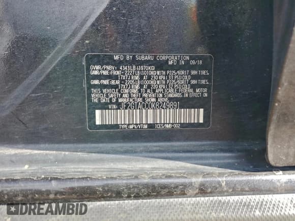 ✅ 2019 Subaru Crosstrek Premium • VIN: JF2GTACC0K8249891 • Lot: 93899395. Listed on Copart with 80,264 mi. Free auction sales archive from the USA and detailed vehicle history report at DreamBid. Image 12.