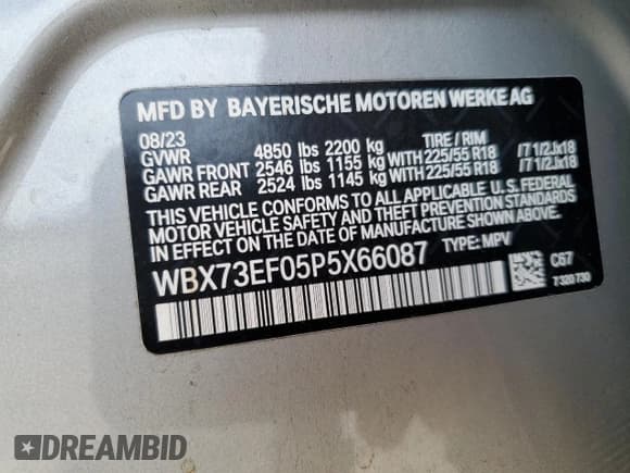 ✅ 2023 BMW X1 xDrive28i • VIN: WBX73EF05P5X66087 • Лот: 38383984. Опубликован ранее на Copart с пробегом 11 281 миль. Бесплатный доступ к архиву аукционных продаж из США и подробный отчёт об истории автомобиля на DreamBid. Изображение 13.