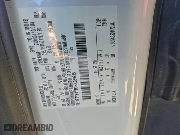 ✅ 2019 Ford Transit • VIN: 1FTYE1YM3KKB59815 • Lot: 91193345. Listed on Copart with 50,414 mi. Free auction sales archive from the USA and detailed vehicle history report at DreamBid. Image 12.