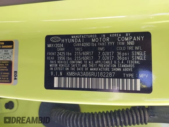 ✅ 2024 Hyundai Kona SE • VIN: KM8HA3AB6RU182287 • Lot: 43374779. Listed on IAAI with 28,717 mi. Free auction sales archive from the USA and detailed vehicle history report at DreamBid. Image 9.