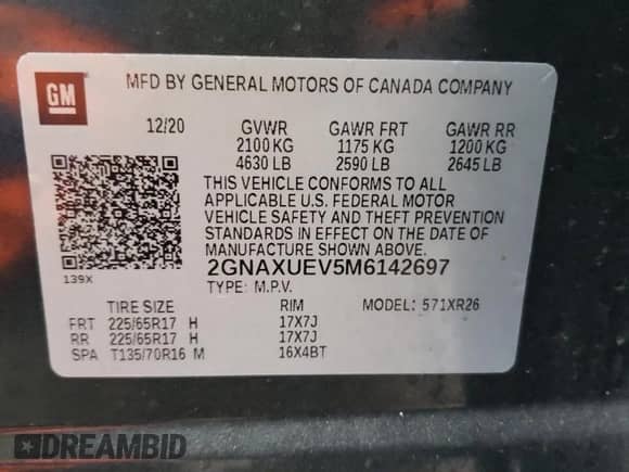 2021 Chevrolet Equinox LT with VIN 2GNAXUEV5M6142697, listed as a Copart auction lot 80615015 with 86,695 mi miles and Salvage title. Bid and sale history available at DreamBid. Image 13.