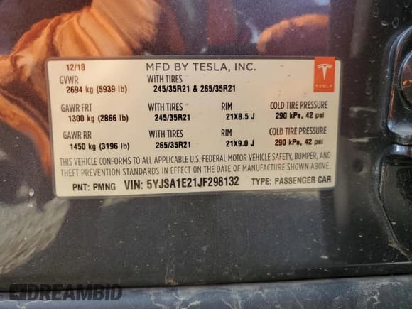 ✅ 2018 Tesla Model S 75D • VIN: 5YJSA1E21JF298132 • Лот: 91114535. Опубликован ранее на Copart с пробегом 96 942 миль. Бесплатный доступ к архиву аукционных продаж из США и подробный отчёт об истории автомобиля на DreamBid. Изображение 13.