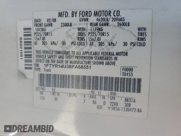 ✅ 2008 Ford Ranger XL • VIN: 1FTYR14U38PA68551 • Лот: 84709085. Опубликован ранее на Copart с пробегом 188 251 миль. Бесплатный доступ к архиву аукционных продаж из США и подробный отчёт об истории автомобиля на DreamBid. Изображение 12.