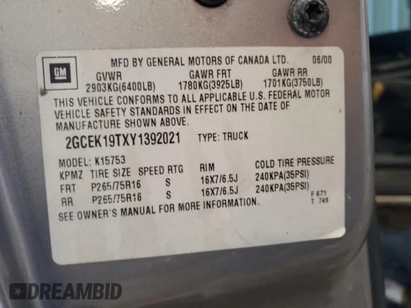 ✅ 2000 Chevrolet Silverado 1500 LT • VIN: 2GCEK19TXY1392021 • Лот: 79565504. Опубликован ранее на Copart с пробегом 240 857 миль. Бесплатный доступ к архиву аукционных продаж из США и подробный отчёт об истории автомобиля на DreamBid. Изображение 12.