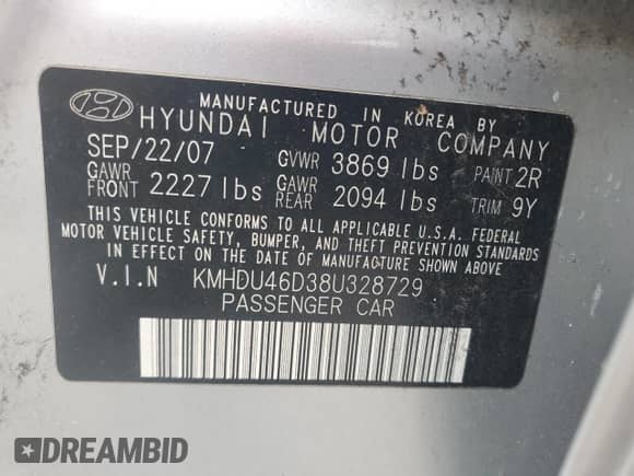 2008 Hyundai Elantra GLS z VIN KMHDU46D38U328729, wystawiony jako Copart lot #76823604 z przebiegiem 76 090 mil mil oraz Szkoda całkowita • Salvage title. Historia ofert i sprzedaży dostępna na DreamBid. Obrazek 13.