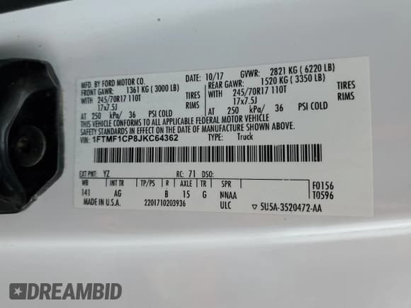 ✅ 2018 Ford F-150 XL • VIN: 1FTMF1CP8JKC64362 • Lot: 68926625. Listed on Copart with 227,895 mi. Free auction sales archive from the USA and detailed vehicle history report at DreamBid. Image 12.