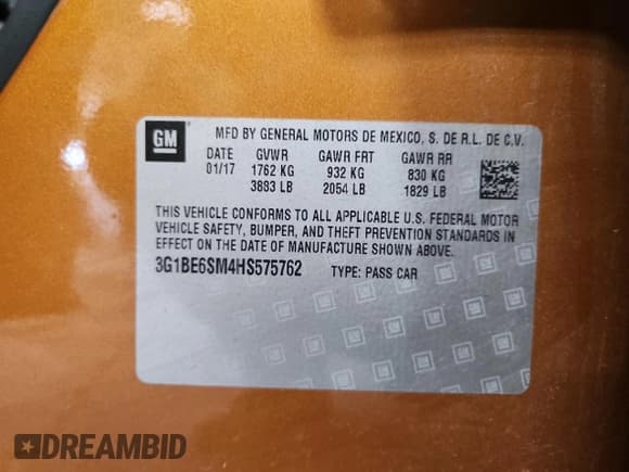 ✅ 2017 Chevrolet Cruze LT • VIN: 3G1BE6SM4HS575762 • Lot: 70054765. Listed on Copart with 148,817 mi. Free auction sales archive from the USA and detailed vehicle history report at DreamBid. Image 12.