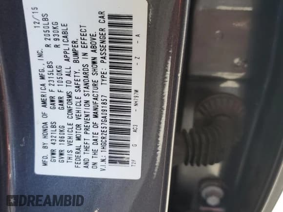 ✅ 2016 Honda Accord Sport • VIN: 1HGCR2E57GA091857 • Лот: 66959935. Опубликован ранее на Copart с пробегом 113 213 миль. Бесплатный доступ к архиву аукционных продаж из США и подробный отчёт об истории автомобиля на DreamBid. Изображение 12.