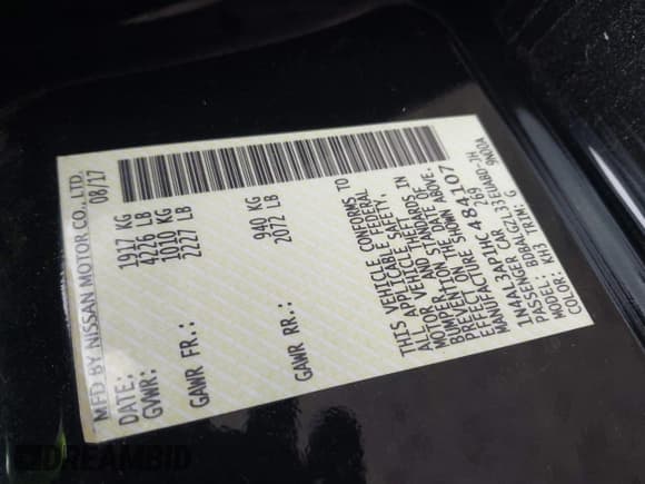 ✅ 2017 Nissan Altima SR • VIN: 1N4AL3AP1HC484107 • Lot: 43741591. Listed on IAAI with 75,908 mi. Free auction sales archive from the USA and detailed vehicle history report at DreamBid. Image 9.