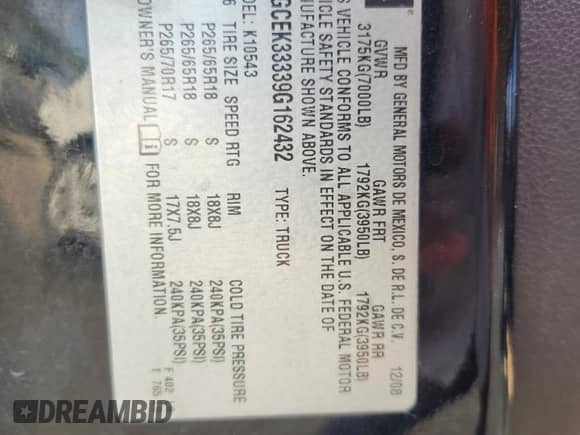 2009 Chevrolet Silverado 1500 LTZ с VIN 3GCEK33339G162432, выставлен на аукционе Copart как лот 80145325 с пробегом 292 518 миль миль и Списание • Salvage title. История ставок и продаж доступна на DreamBid. Изображение 13.