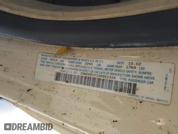 ✅ 2003 Volkswagen Beetle GLS • VIN: 3VWCK21Y13M301334 • Lot: 43641797. Wystawiony na IAAI z przebiegiem Nie podano. Bezpłatny archiwum sprzedaży aukcyjnych z USA i szczegółowy raport historii pojazdu na DreamBid. Zdjęcie 9.