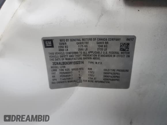 ✅ 2017 Chevrolet Equinox LS • VIN: 2GNALBEK9H1592314 • Лот: 83795735. Опубликован ранее на Copart с пробегом 98 775 миль. Бесплатный доступ к архиву аукционных продаж из США и подробный отчёт об истории автомобиля на DreamBid. Изображение 13.