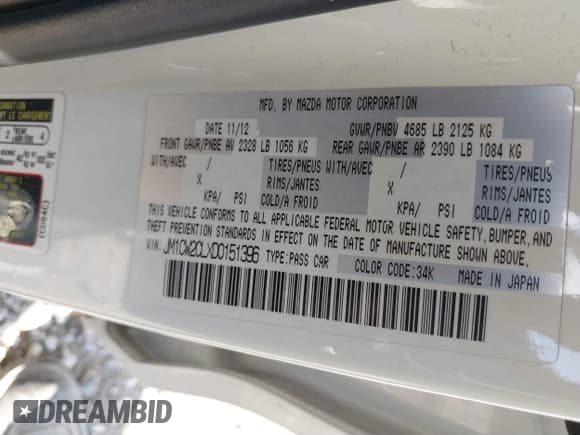 ✅ 2013 Mazda 5 Touring • VIN: JM1CW2CLXD0151396 • Lot: 40479013. Listed on IAAI with 118,314 mi. Free auction sales archive from the USA and detailed vehicle history report at DreamBid. Image 9.