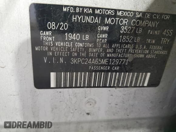 ✅ 2021 Hyundai Accent SE • VIN: 3KPC24A65ME129771 • Lot: 80538394. Listed on Copart with 81,612 mi. Free auction sales archive from the USA and detailed vehicle history report at DreamBid. Image 12.