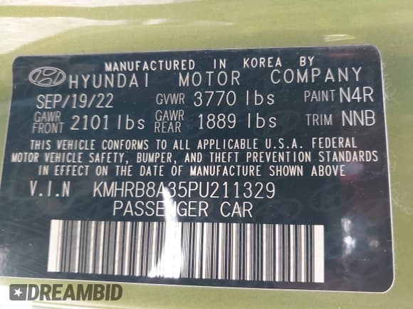 ✅ 2023 Hyundai Venue SE • VIN: KMHRB8A35PU211329 • Lot: 41894919. Listed on IAAI with 52,986 mi. Free auction sales archive from the USA and detailed vehicle history report at DreamBid. Image 9.