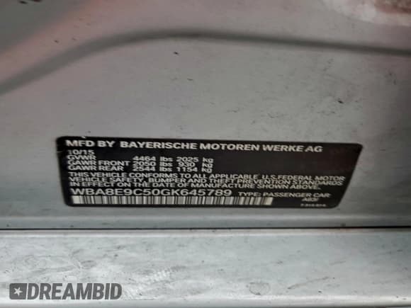 ✅ 2016 BMW 3 Series 328i • VIN: WBA8E9C50GK645789 • Lot: 95280695. Listed on Copart with 82,888 mi. Free auction sales archive from the USA and detailed vehicle history report at DreamBid. Image 13.