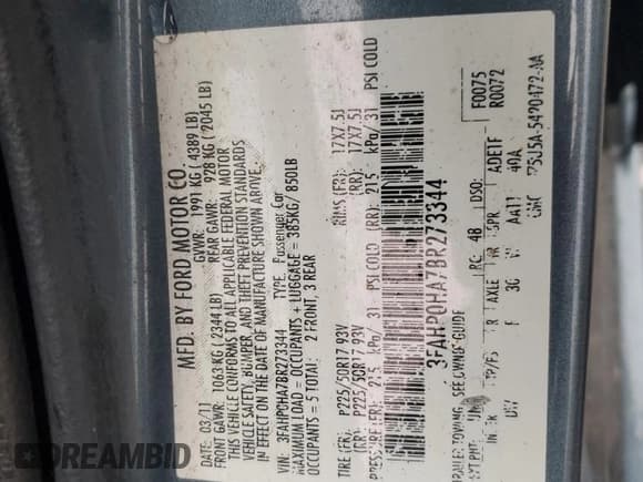 ✅ 2011 Ford Fusion SE • VIN: 3FAHP0HA7BR273344 • Lot: 83850035. Listed on Copart with 156,557 mi. Free auction sales archive from the USA and detailed vehicle history report at DreamBid. Image 13.