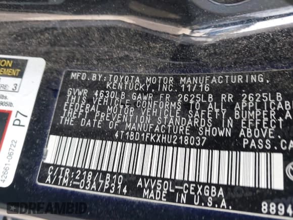 ✅ 2017 Toyota Camry Hybrid LE • VIN: 4T1BD1FKXHU218037 • Lot: 43526641. Listed on IAAI with 155,283 mi. Free auction sales archive from the USA and detailed vehicle history report at DreamBid. Image 9.