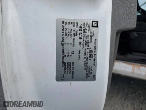 2008 Chevrolet Silverado 1500 Work Truck with VIN 1GCEC19J78E118107, listed as a Copart auction lot 86035784 with Not provided miles and Salvage title. Bid and sale history available at DreamBid. Image 12.