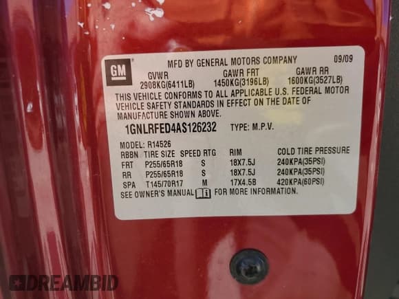 ✅ 2010 Chevrolet Traverse 1LT • VIN: 1GNLRFED4AS126232 • Lot: 61308014. Wystawiony na Copart z przebiegiem 185 140 mil. Bezpłatny archiwum sprzedaży aukcyjnych z USA i szczegółowy raport historii pojazdu na DreamBid. Zdjęcie 15.