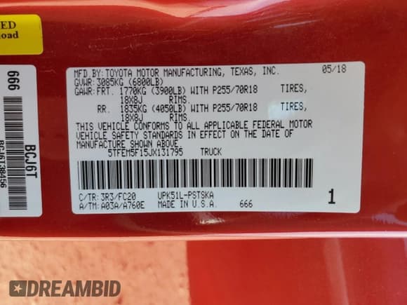 ✅ 2018 Toyota Tundra SR5 • VIN: 5TFEM5F15JX131795 • Lot: 51036185. Wystawiony na Copart z przebiegiem 344 653 mil. Bezpłatny archiwum sprzedaży aukcyjnych z USA i szczegółowy raport historii pojazdu na DreamBid. Zdjęcie 12.