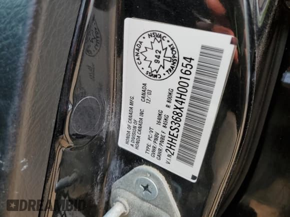 ✅ 2004 Acura EL Premium • VIN: 2HHES368X4H001654 • Lot: 58190345. Listed on Copart with 248,879 mi. Free auction sales archive from the USA and detailed vehicle history report at DreamBid. Image 12.