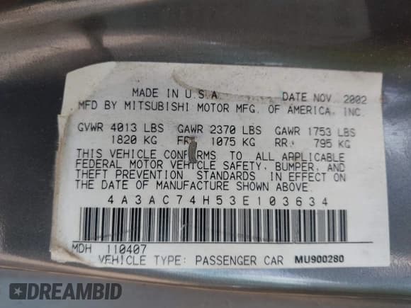 ✅ 2003 Mitsubishi Eclipse GTS • VIN: 4A3AC74H53E103634 • Lot: 42800573. Listed on IAAI with 98,362 mi. Free auction sales archive from the USA and detailed vehicle history report at DreamBid. Image 9.