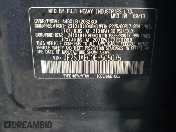 ✅ 2014 Subaru Forester Premium • VIN: JF2SJAEC0EH505075 • Lot: 84277925. Wystawiony na Copart z przebiegiem Nie podano. Bezpłatny archiwum sprzedaży aukcyjnych z USA i szczegółowy raport historii pojazdu na DreamBid. Zdjęcie 13.