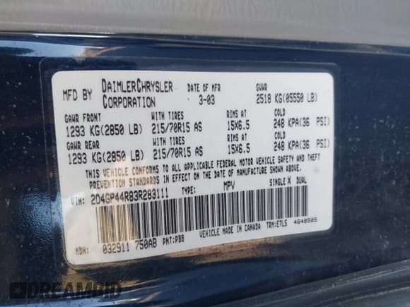 ✅ 2003 Dodge Caravan Sport • VIN: 2D4GP44R83R283111 • Lot: 43645743. Wystawiony na IAAI z przebiegiem 168 086 mil. Bezpłatny archiwum sprzedaży aukcyjnych z USA i szczegółowy raport historii pojazdu na DreamBid. Zdjęcie 9.