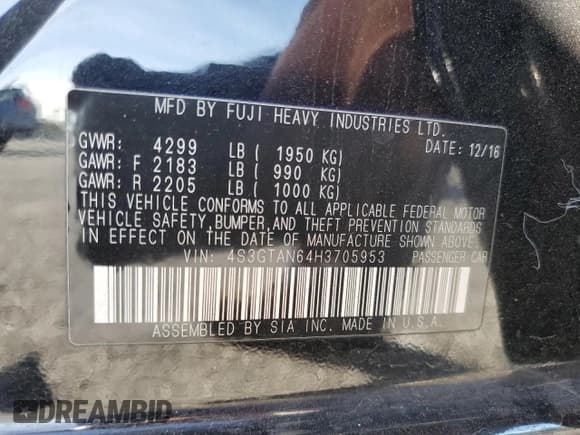 ✅ 2017 Subaru Impreza Limited • VIN: 4S3GTAN64H3705953 • Лот: 92211875. Опубликован ранее на Copart с пробегом 80 299 миль. Бесплатный доступ к архиву аукционных продаж из США и подробный отчёт об истории автомобиля на DreamBid. Изображение 12.