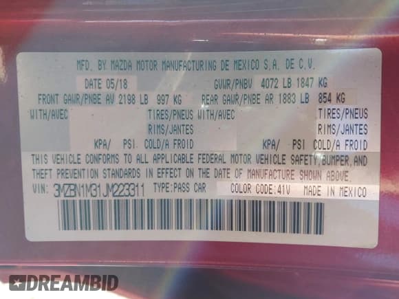 ✅ 2018 Mazda 3 Grand Touring • VIN: 3MZBN1M31JM223311 • Lot: 43459553. Listed on IAAI with 91,981 mi. Free auction sales archive from the USA and detailed vehicle history report at DreamBid. Image 9.