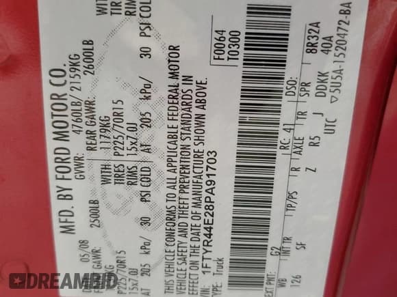 ✅ 2008 Ford Ranger XLT • VIN: 1FTYR44E28PA91703 • Lot: 79835344. Listed on Copart with 50,715 mi. Free auction sales archive from the USA and detailed vehicle history report at DreamBid. Image 14.