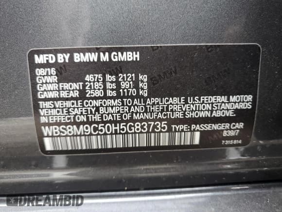 ✅ 2017 BMW M3 • VIN: WBS8M9C50H5G83735 • Лот: 67988543. Опубликован ранее на Copart с пробегом 68 485 миль. Бесплатный доступ к архиву аукционных продаж из США и подробный отчёт об истории автомобиля на DreamBid. Изображение 12.