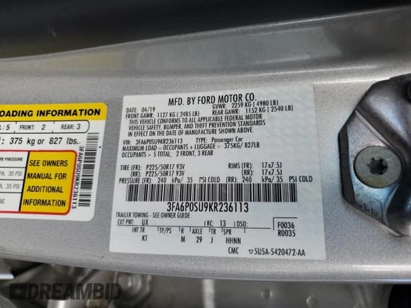 ✅ 2019 Ford Fusion Titanium • VIN: 3FA6P0SU9KR236113 • Lot: 84021305. Listed on Copart with 115,557 mi. Free auction sales archive from the USA and detailed vehicle history report at DreamBid. Image 12.