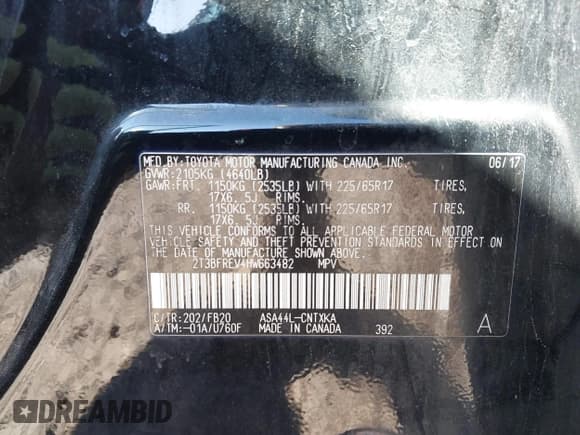 ✅ 2017 Toyota RAV4 LE • VIN: 2T3BFREV4HW663482 • Lot: 43615302. Listed on IAAI with 87,342 mi. Free auction sales archive from the USA and detailed vehicle history report at DreamBid. Image 9.