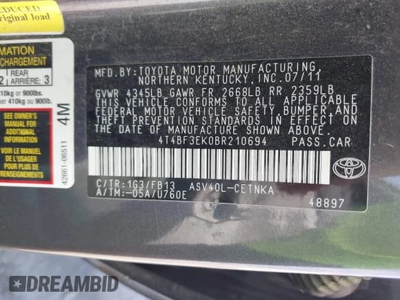 ✅ 2011 Toyota Camry LE • VIN: 4T4BF3EK0BR210694 • Lot: 43436242. Wystawiony na IAAI z przebiegiem 102 296 mil. Bezpłatny archiwum sprzedaży aukcyjnych z USA i szczegółowy raport historii pojazdu na DreamBid. Zdjęcie 9.