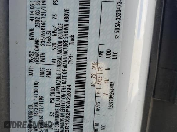 ✅ 2023 Ford Transit Cargo • VIN: 1FTBR1X82PKA22094 • Lot: 52645795. Listed on Copart with 56,196 mi. Free auction sales archive from the USA and detailed vehicle history report at DreamBid. Image 12.